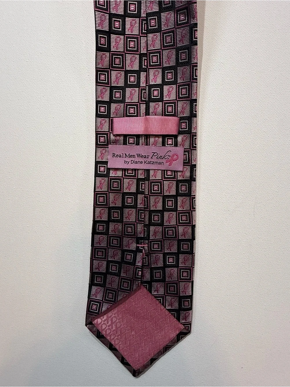 Diane Katzman Real Men Wear Pink Silk Breast Cancer Ribbon Necktie